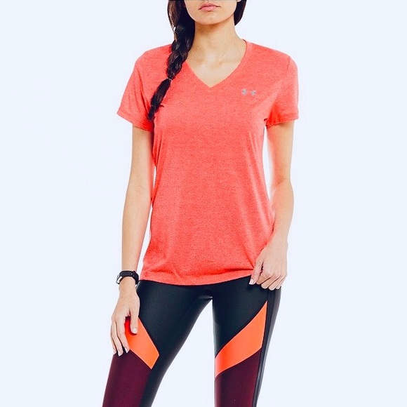 Under Armour Tops - Under Armour Neon Coral Workout V-Neck Top